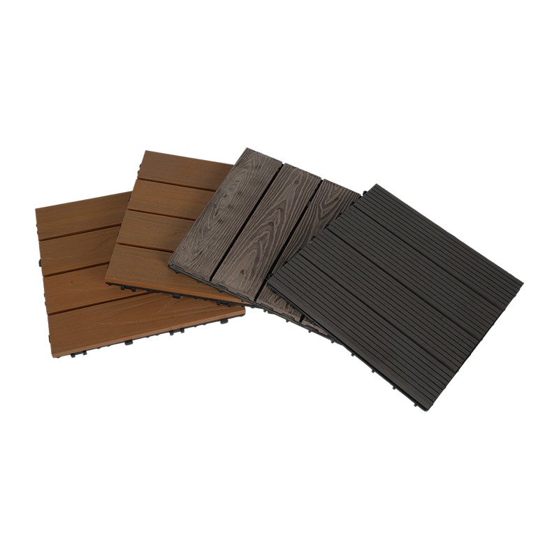 Wood Grain Embossed Composite Deck Tiles Interlocking